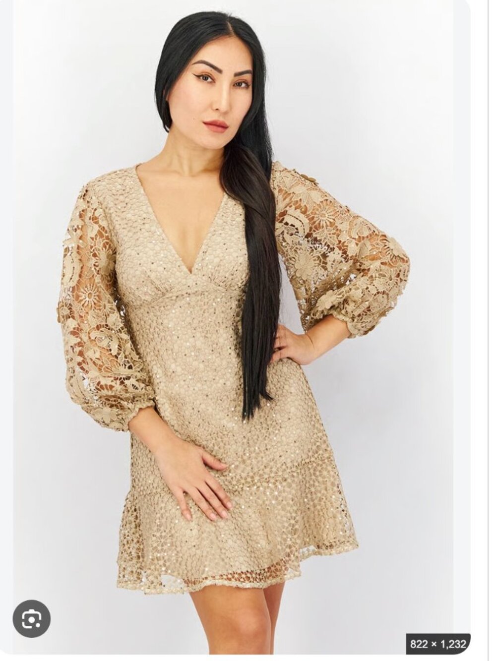 French Connection Caballo Sequined Lace Mini Dress Gold